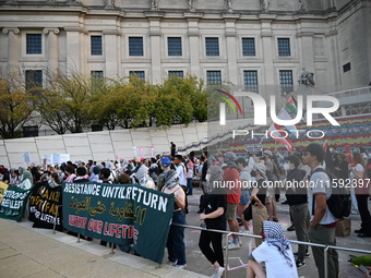 Protesters demonstrate at Brooklyn Museum. Protesters demonstrate and make their voices heard for Black and Palestinian liberation following...