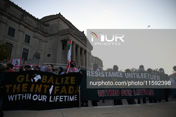 Protesters demonstrate at Brooklyn Museum. Protesters demonstrate and make their voices heard for Black and Palestinian liberation following...