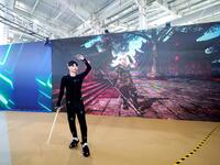 Actors demonstrate scenes for the production of ''Black Myth: Wukong'' through motion capture technology during the event of the 2024 Nation...