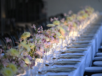 Dinner table at the Versace fashion show during the Milan Womenswear Spring/Summer 2025 in Milan, Italy, on September 20, 2024 (