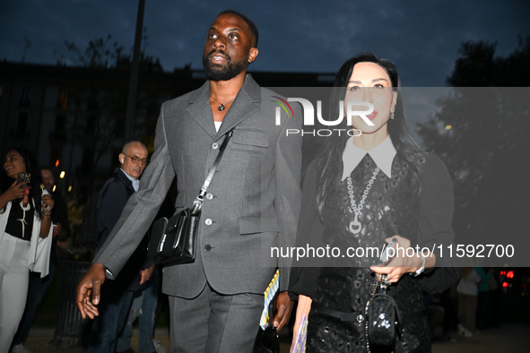 Vip arrives at the Versace fashion show during the Milan Womenswear Spring/Summer 2025 in Milan, Italy, on September 20, 2024 