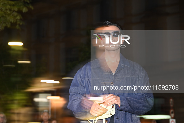 Vip arrives at the Versace fashion show during the Milan Womenswear Spring/Summer 2025 in Milan, Italy, on September 20, 2024 