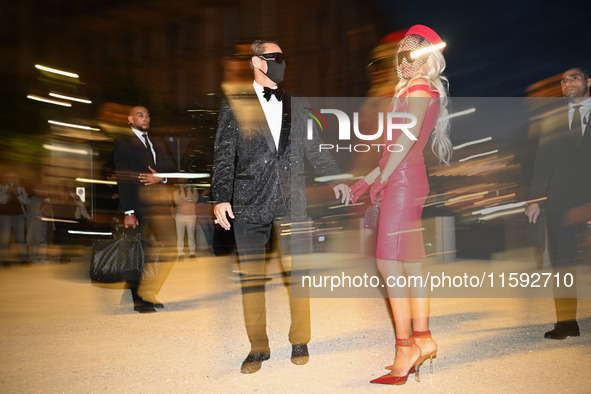 Vip arrives at the Versace fashion show during the Milan Womenswear Spring/Summer 2025 in Milan, Italy, on September 20, 2024 