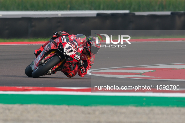 Nicolo Bulega from Italy of the Aruba.it Ducati Team rides a Ducati Panigale V4R during the FIM Motul Superbike World Championship free prac...