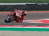 Nicolo Bulega from Italy of the Aruba.it Ducati Team rides a Ducati Panigale V4R during the FIM Motul Superbike World Championship free prac...