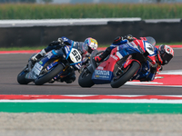 Iker Lecuona from Spain of Team HRC rides a Honda CBR1000-RR, and Alessandro Delbianco from Italy of Yamaha Motoxracing World SBK Team rides...