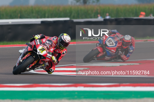 Alvaro Bautista from Spain of the Aruba.it Ducati Team rides a Ducati Panigale V4R during the FIM Motul Superbike World Championship free pr...