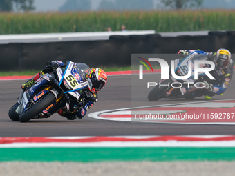 Andrea Locatelli from Italy of the Pata Prometeon Yamaha Team rides a Yamaha YZF R1 during the FIM Motul Superbike World Championship - Free...