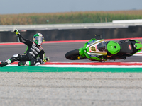 Axel Bassani from Italy of Kawasaki Racing Team WorldSBY crashes while riding a Kawasaki ZX-10RR during the FIM Motul Superbike World Champi...