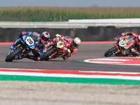 Bradley Ray from the United Kingdom of the Yamaha Motoracing World SBK Team rides a Yamaha YZF R1, followed by Alvaro Bautista from Spain of...