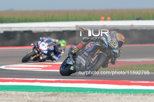 Andrea Locatelli from Italy of the Pata Prometeon Yamaha Team rides a Yamaha YZF R1 during the FIM Motul Superbike World Championship - Free...