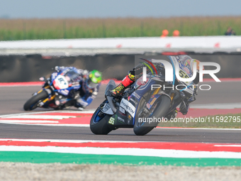 Andrea Locatelli from Italy of the Pata Prometeon Yamaha Team rides a Yamaha YZF R1 during the FIM Motul Superbike World Championship - Free...