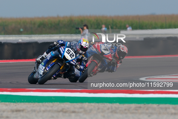 Alessandro Delbianco from Italy of Yamaha Motoxracing World SBK Team rides a Yamaha YZF R1, followed by Iker Lecuona from Spain of Team HRC,...