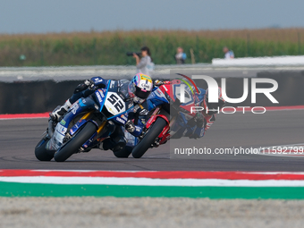 Alessandro Delbianco from Italy of Yamaha Motoxracing World SBK Team rides a Yamaha YZF R1, followed by Iker Lecuona from Spain of Team HRC,...