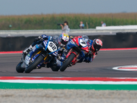 Alessandro Delbianco from Italy of Yamaha Motoxracing World SBK Team rides a Yamaha YZF R1, followed by Iker Lecuona from Spain of Team HRC,...