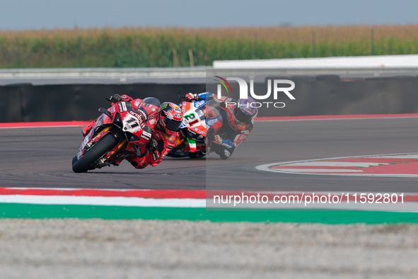 Nicolo Bulega from Italy of the Aruba.it Ducati Team rides a Ducati Panigale V4R during the FIM Motul Superbike World Championship free prac...