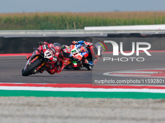 Nicolo Bulega from Italy of the Aruba.it Ducati Team rides a Ducati Panigale V4R during the FIM Motul Superbike World Championship free prac...