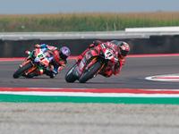 Nicolo Bulega from Italy of Aruba.it Ducati Team rides a Ducati Panigale V4R, followed by Michael Ruben Rinaldi from Italy of Team Motocorsa...