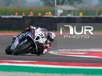 Garret Gerloff from the United States of America, of the Bonovo Action BMW Team, rides a BMW M1000 RR during the FIM Motul Superbike World C...