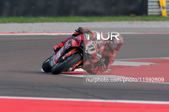 Nicolo Bulega from Italy of the Aruba.it Ducati Team rides a Ducati Panigale V4R during the FIM Motul Superbike World Championship free prac...