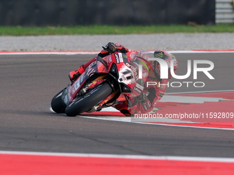 Nicolo Bulega from Italy of the Aruba.it Ducati Team rides a Ducati Panigale V4R during the FIM Motul Superbike World Championship free prac...