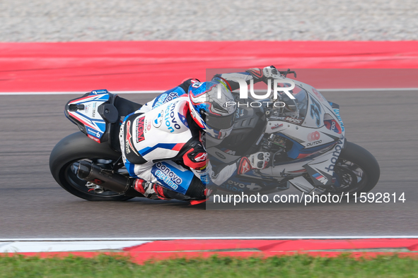 Garret Gerloff from the United States of America, of the Bonovo Action BMW Team, rides a BMW M1000 RR during the FIM Motul Superbike World C...