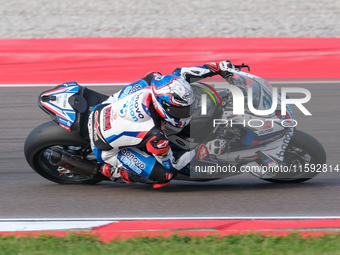 Garret Gerloff from the United States of America, of the Bonovo Action BMW Team, rides a BMW M1000 RR during the FIM Motul Superbike World C...