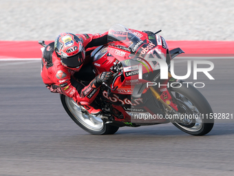 Nicolo Bulega from Italy of the Aruba.it Ducati Team rides a Ducati Panigale V4R during the FIM Motul Superbike World Championship free prac...