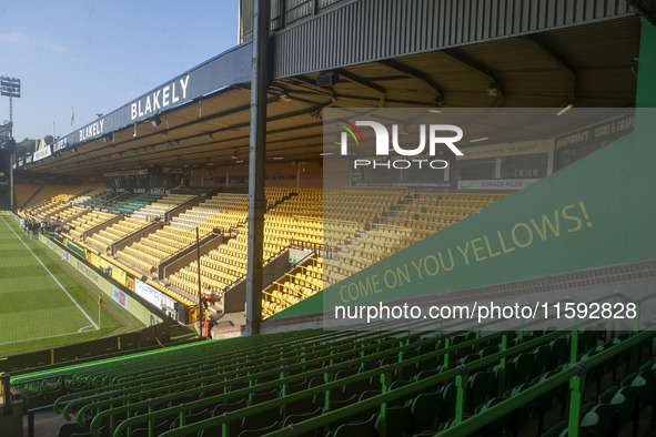 A general view of Norwich City Football Club ground before the Sky Bet Championship match between Norwich City and Watford at Carrow Road in...