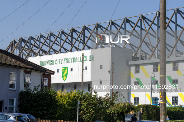 A general view of Norwich City Football Club ground before the Sky Bet Championship match between Norwich City and Watford at Carrow Road in...