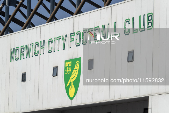 A general view of the Norwich City Football Club logo before the Sky Bet Championship match between Norwich City and Watford at Carrow Road...