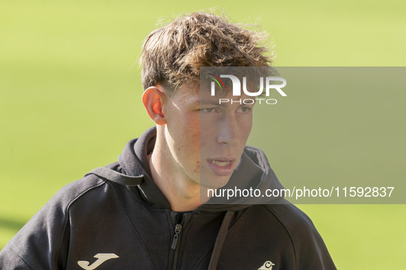 Oscar Schwartau of Norwich City is seen before the Sky Bet Championship match between Norwich City and Watford at Carrow Road in Norwich, En...