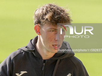 Oscar Schwartau of Norwich City is seen before the Sky Bet Championship match between Norwich City and Watford at Carrow Road in Norwich, En...