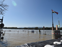 The terminal of a ferry on the bank of the Danube in Vac, Hungary, about 42 km from Budapest, as the peak water levels of the Danube are exp...