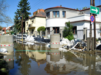 Houses on a flooded street on the bank of the Danube in Vac, Hungary, about 42km from Budapest, as the peak water levels of the Danube are e...