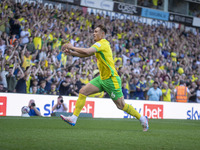 Callum Doyle of Norwich City celebrates scoring their first goal during the Sky Bet Championship match between Norwich City and Watford at C...