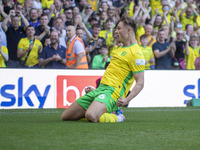 Callum Doyle of Norwich City celebrates scoring their first goal during the Sky Bet Championship match between Norwich City and Watford at C...