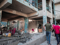 A picture shows the destruction caused by an Israeli army attack on the Al-Falah school where Palestinians take shelter, killing and woundin...