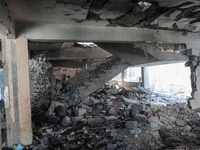 A picture shows the destruction caused by an Israeli army attack on the Al-Falah school where Palestinians take shelter, killing and woundin...