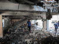 A picture shows the destruction caused by an Israeli army attack on the Al-Falah school where Palestinians take shelter, killing and woundin...