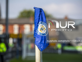 The Stockport County F.C. corner flag during the Sky Bet League 1 match between Stockport County and Leyton Orient at the Edgeley Park Stadi...