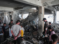 A picture shows the destruction caused by an Israeli army attack on the Al-Falah school where Palestinians take shelter, killing and woundin...