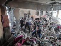 A picture shows the destruction caused by an Israeli army attack on the Al-Falah school where Palestinians take shelter, killing and woundin...