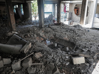 A picture shows the destruction caused by an Israeli army attack on the Al-Falah school where Palestinians take shelter, killing and woundin...