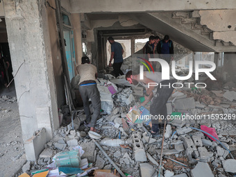 A picture shows the destruction caused by an Israeli army attack on the Al-Falah school where Palestinians take shelter, killing and woundin...