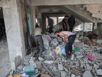 A picture shows the destruction caused by an Israeli army attack on the Al-Falah school where Palestinians take shelter, killing and woundin...