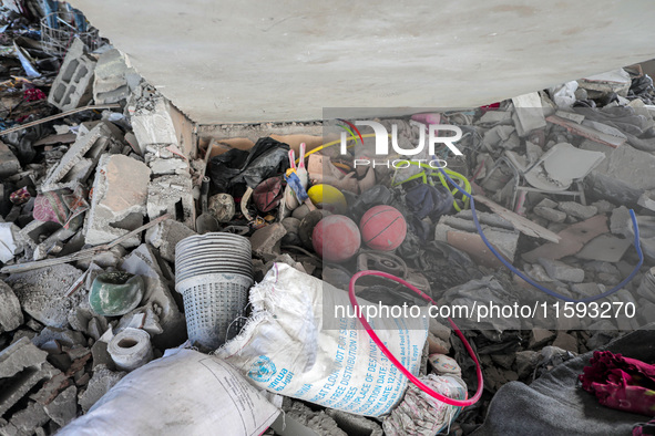 A picture shows the destruction caused by an Israeli army attack on the Al-Falah school where Palestinians take shelter, killing and woundin...