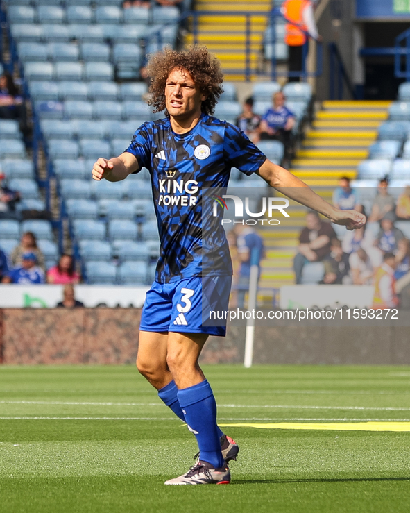 Wout Faes of Leicester City warms up during the Premier League match between Leicester City and Everton at the King Power Stadium in Leicest...