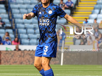 Wout Faes of Leicester City warms up during the Premier League match between Leicester City and Everton at the King Power Stadium in Leicest...