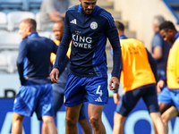 Conor Coady of Leicester City warms up during the Premier League match between Leicester City and Everton at the King Power Stadium in Leice...